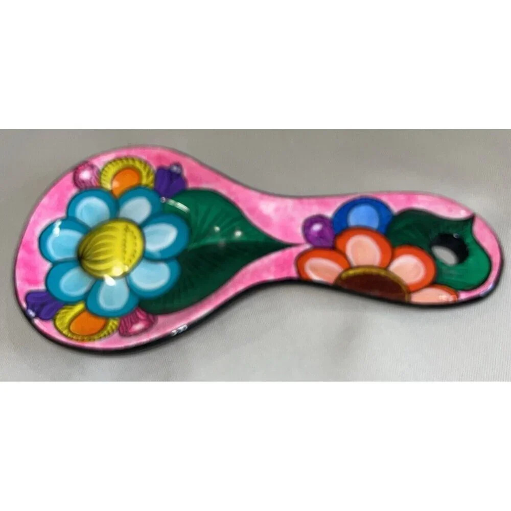 Spoon Rest Bright Colorful Floral Flowers Wall Decor Pottery Clay 8.5 Inch